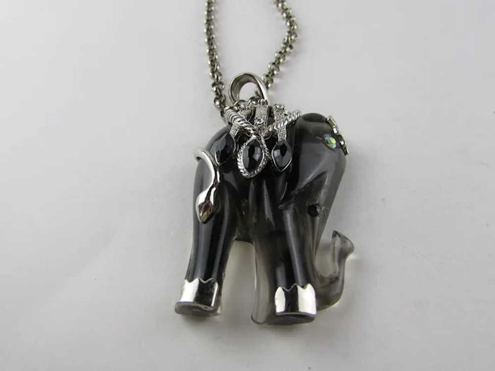 Smoky  Carved Lucite Elephant Pendant on Silver T… - image 6