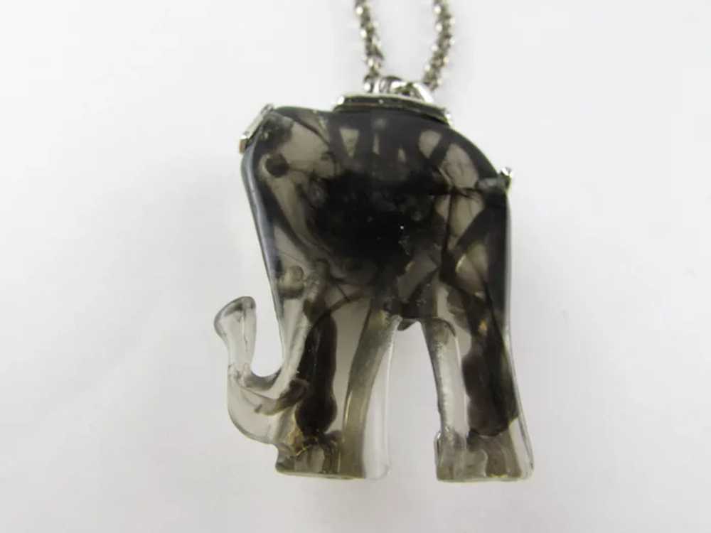 Smoky  Carved Lucite Elephant Pendant on Silver T… - image 8