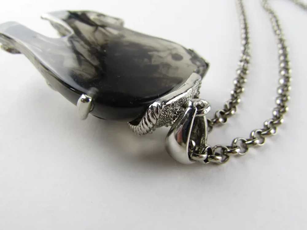 Smoky  Carved Lucite Elephant Pendant on Silver T… - image 9