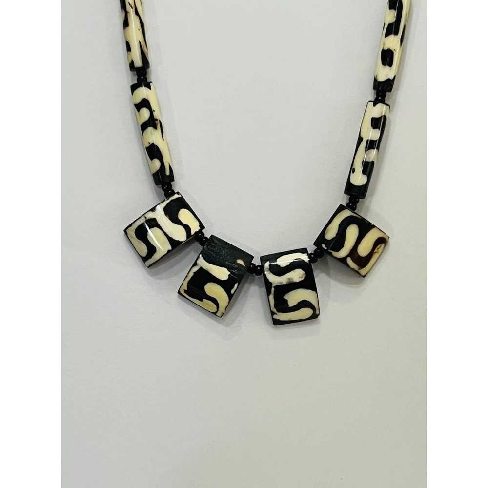 Handmade Vintage African Batik Bone Bead Necklace… - image 3