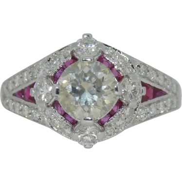 18K Brilliant 1 CT Center Diamond and Ruby Ring