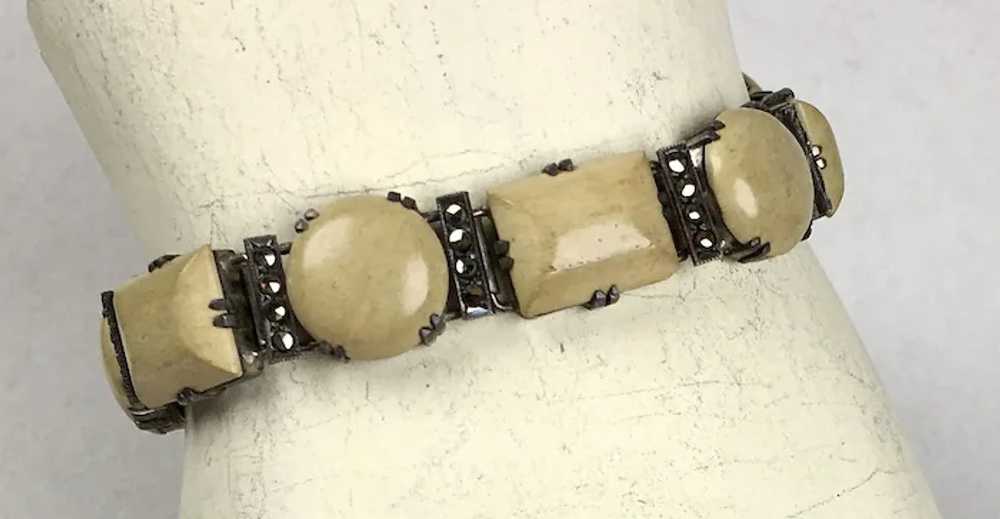 Art Deco Sterling Agate Marcasite Bracelet - image 2