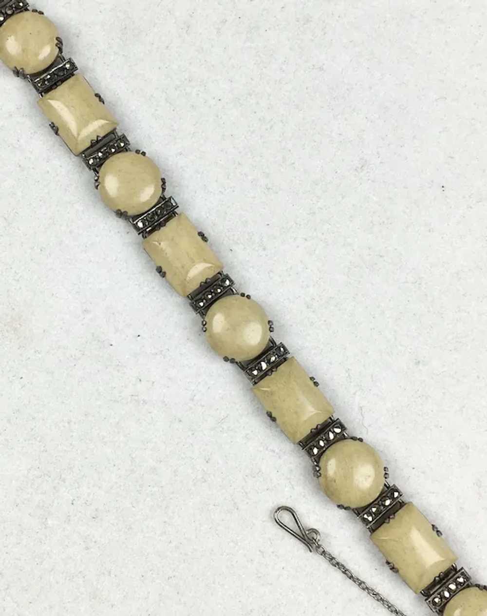 Art Deco Sterling Agate Marcasite Bracelet - image 3