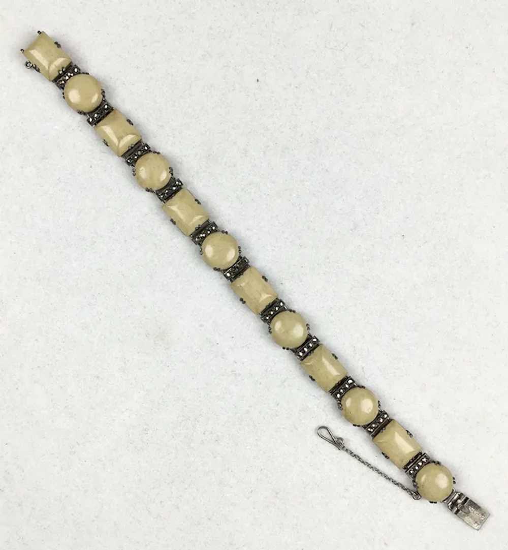 Art Deco Sterling Agate Marcasite Bracelet - image 4