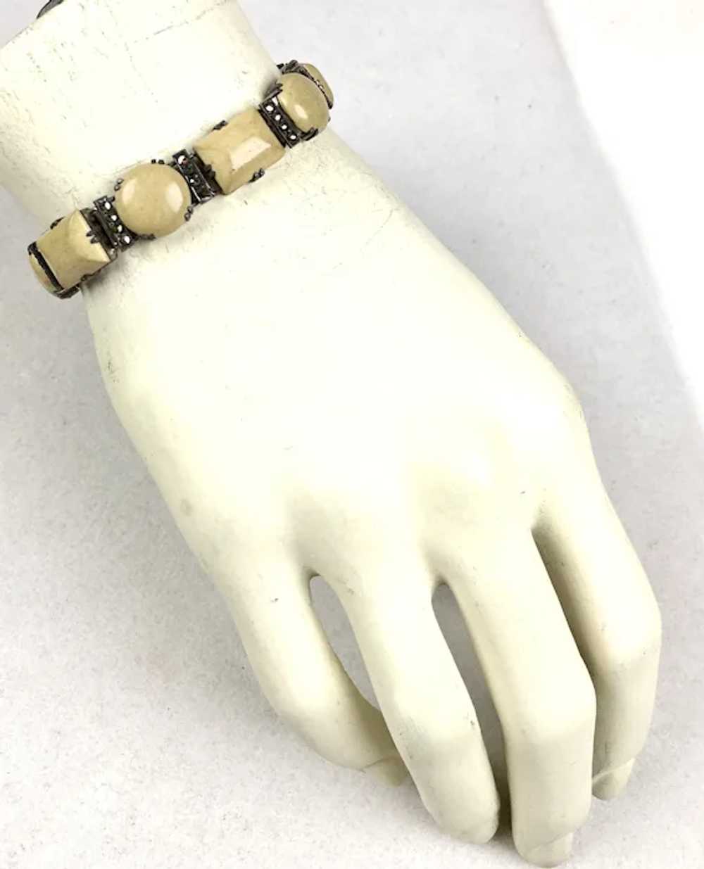 Art Deco Sterling Agate Marcasite Bracelet - image 5
