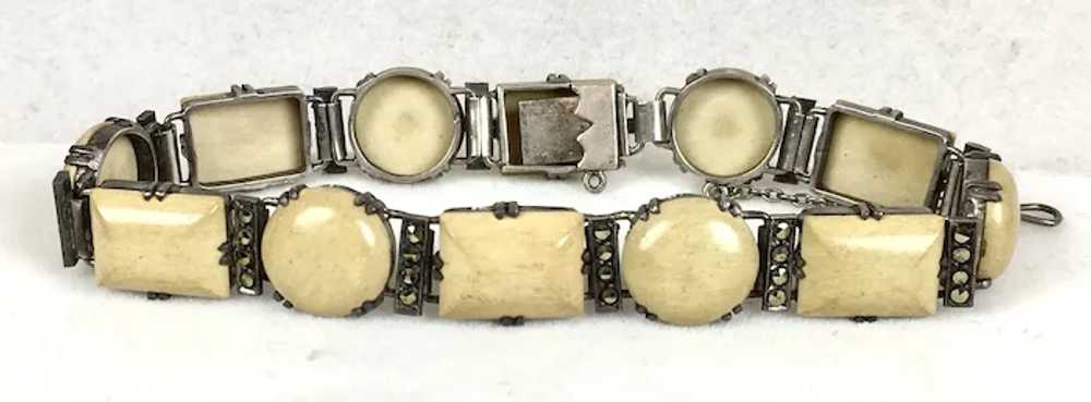 Art Deco Sterling Agate Marcasite Bracelet - image 8