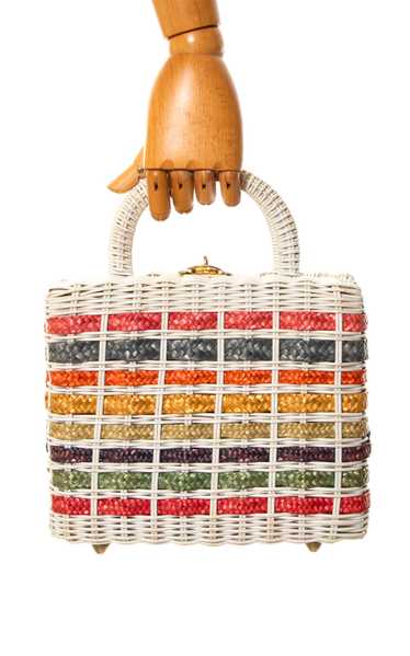 1960s Colorful Striped Woven Wicker Box Purse