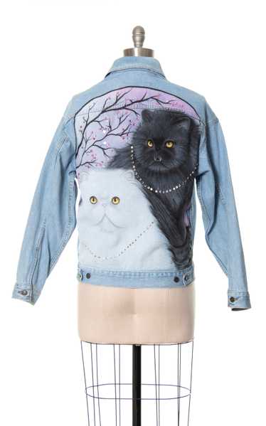 1990s Cat Novelty Print Hand-Painted Jean Jacket |