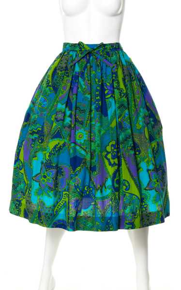 1960s Psychedelic Floral Cotton Skirt | x-small - image 1