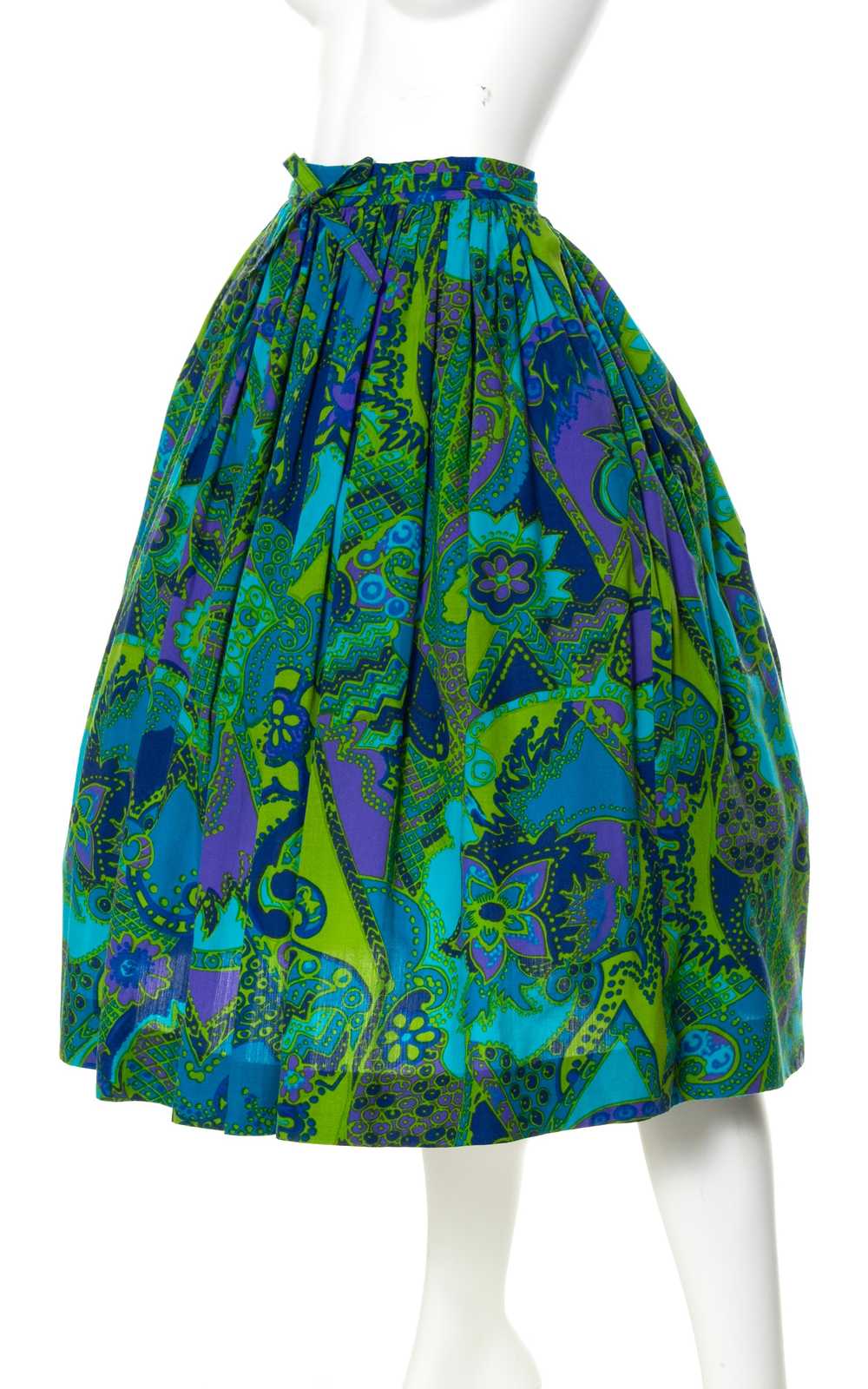 1960s Psychedelic Floral Cotton Skirt | x-small - image 3