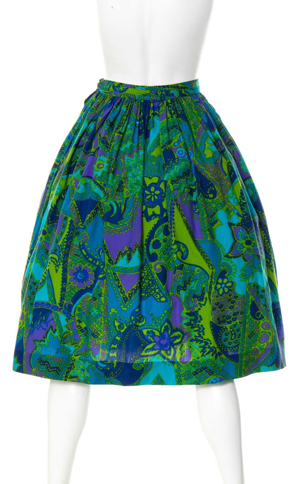 1960s Psychedelic Floral Cotton Skirt | x-small - image 4