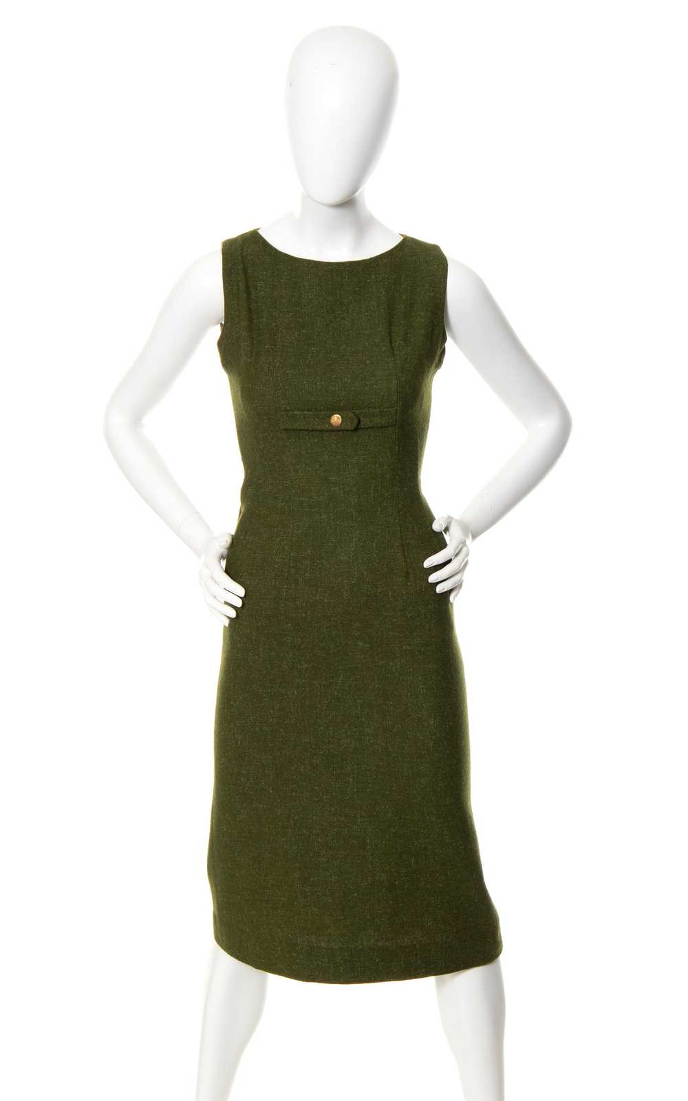 1960s Olive Green Wool Wiggle Dress | x-small - image 1