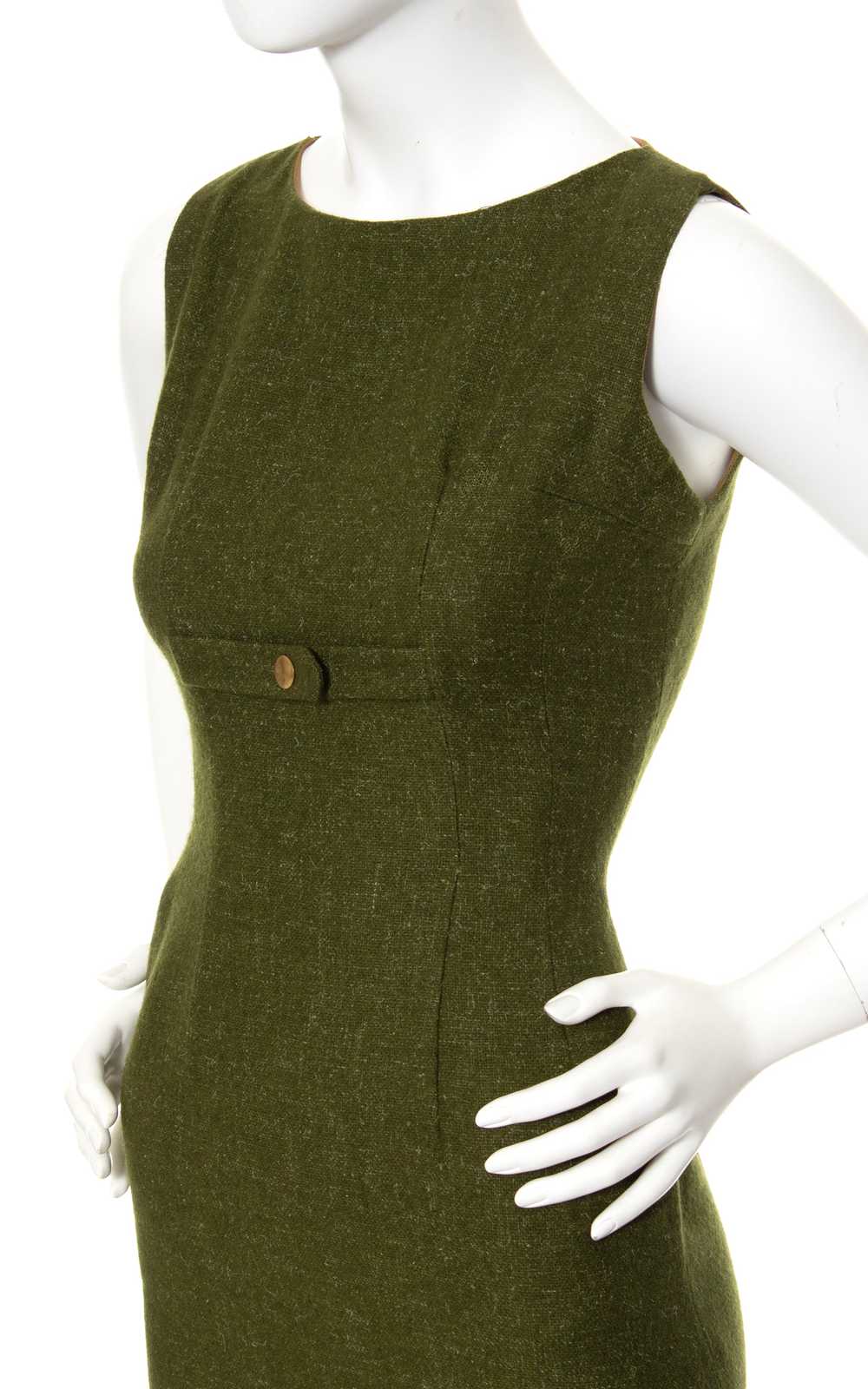 1960s Olive Green Wool Wiggle Dress | x-small - image 2