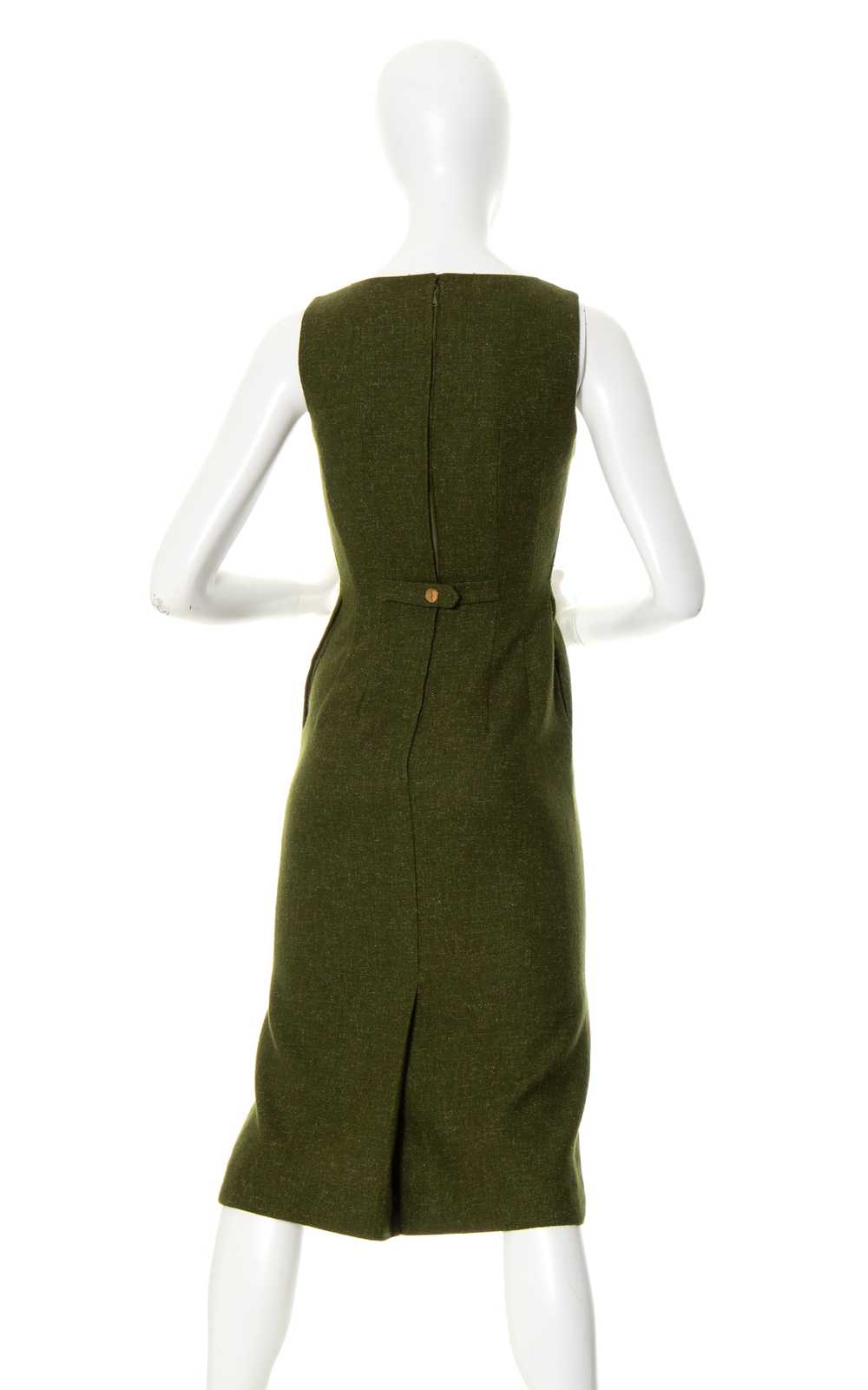 1960s Olive Green Wool Wiggle Dress | x-small - image 4