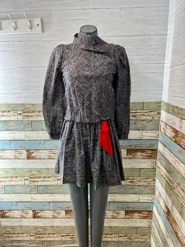 60’s Gray Drop Waist With Red Bow Mini Dress By Jo