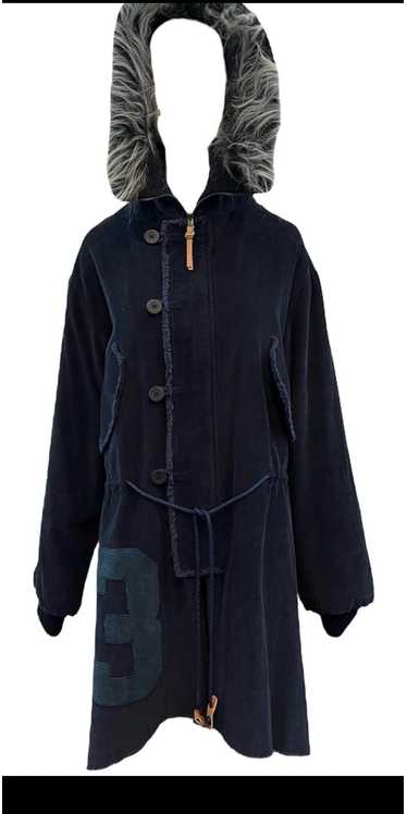 Y2K Fake London Navy Blue Corduroy Parka with Faux