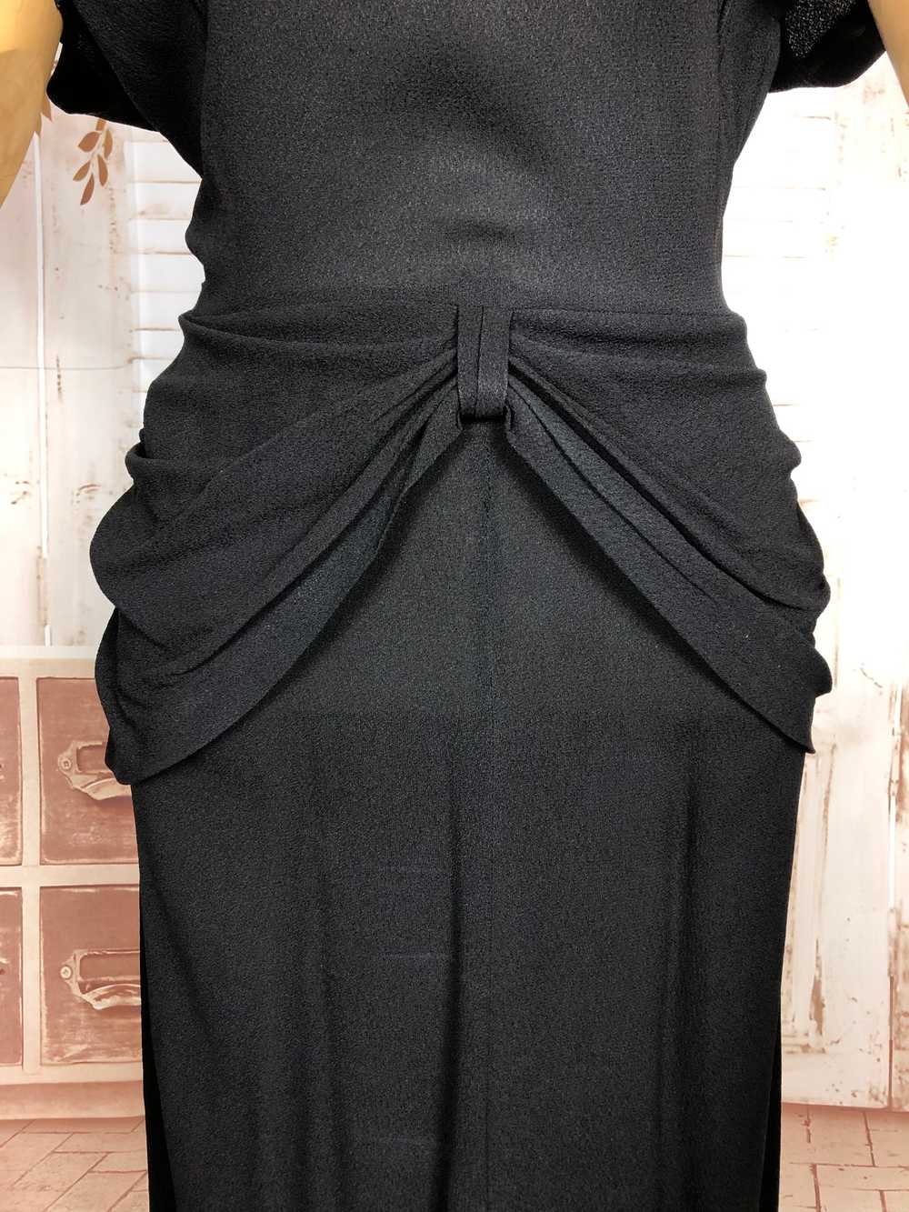 Amazing Original 1940s Vintage Black Crepe Draped… - image 12