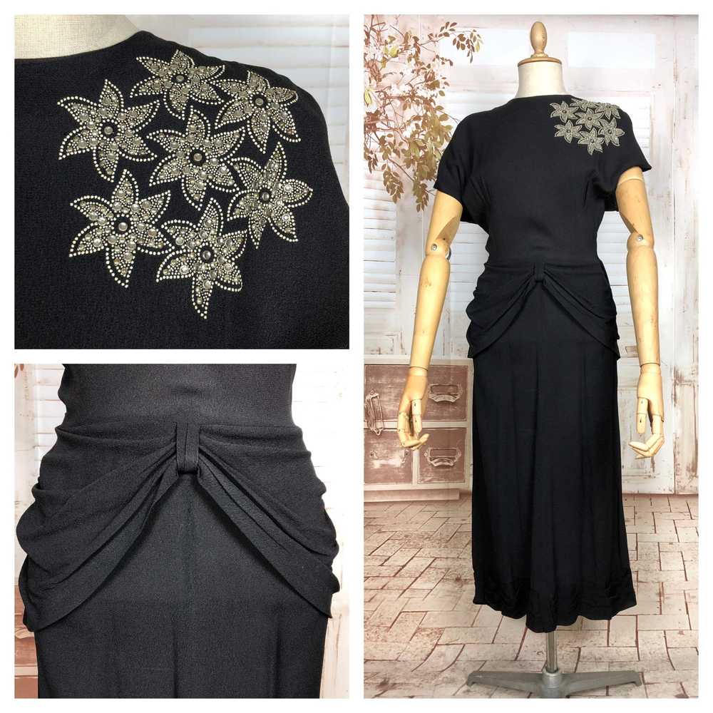 Amazing Original 1940s Vintage Black Crepe Draped… - image 1