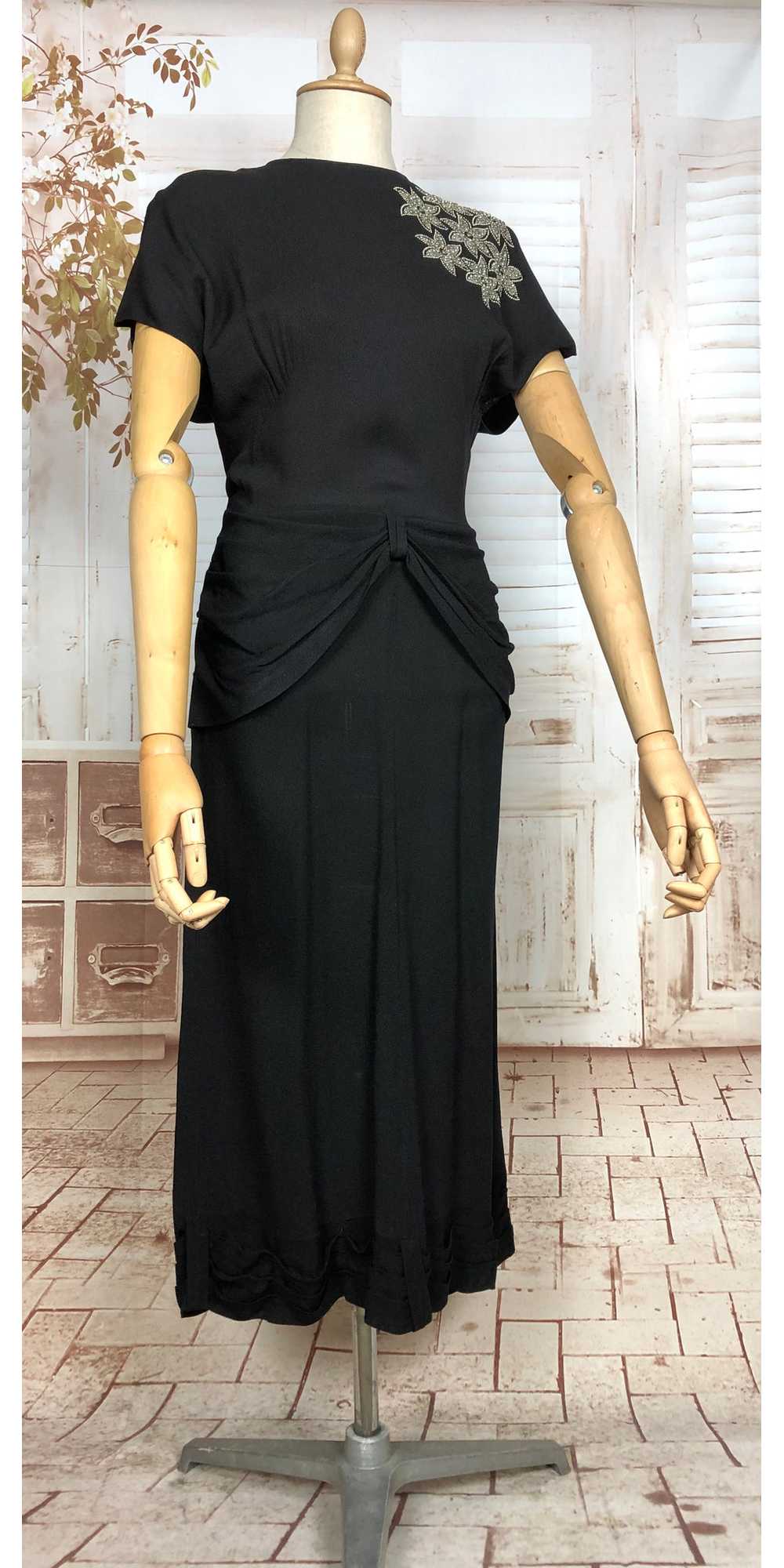 Amazing Original 1940s Vintage Black Crepe Draped… - image 3