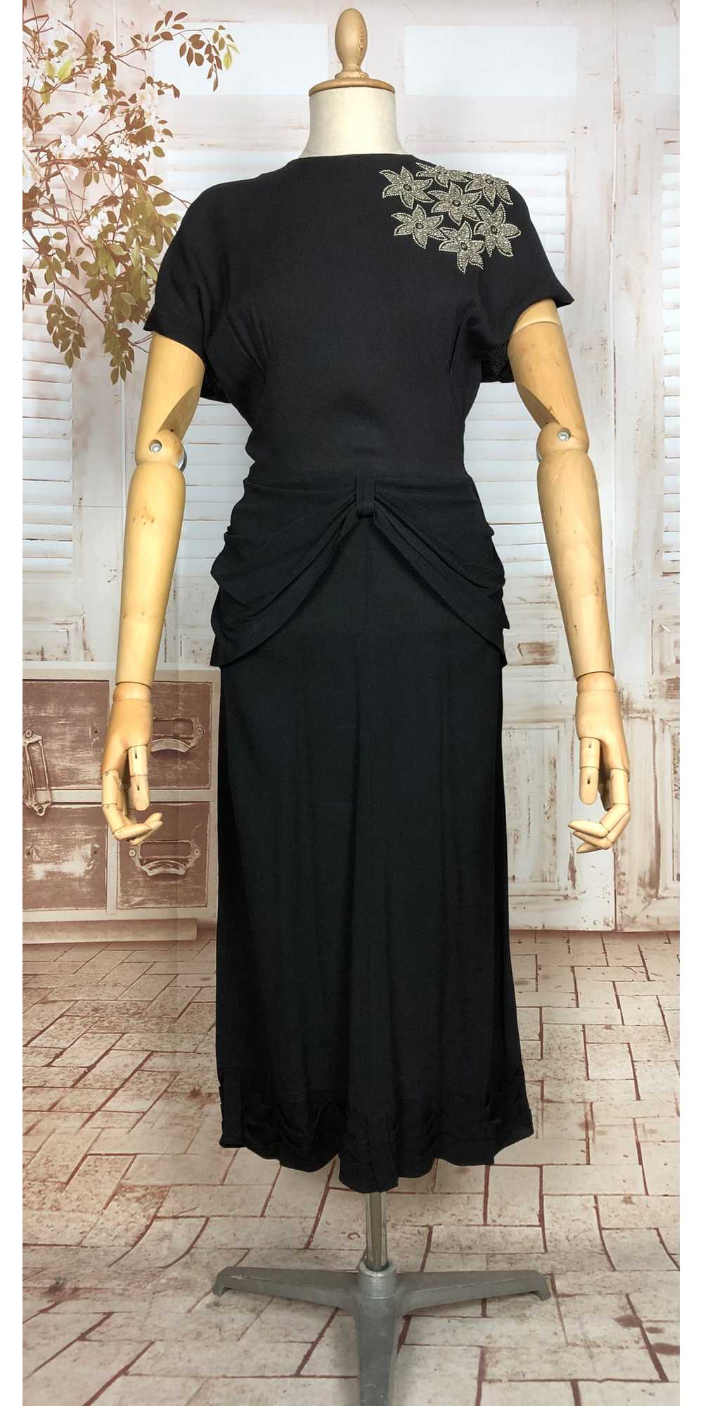 Amazing Original 1940s Vintage Black Crepe Draped… - image 4