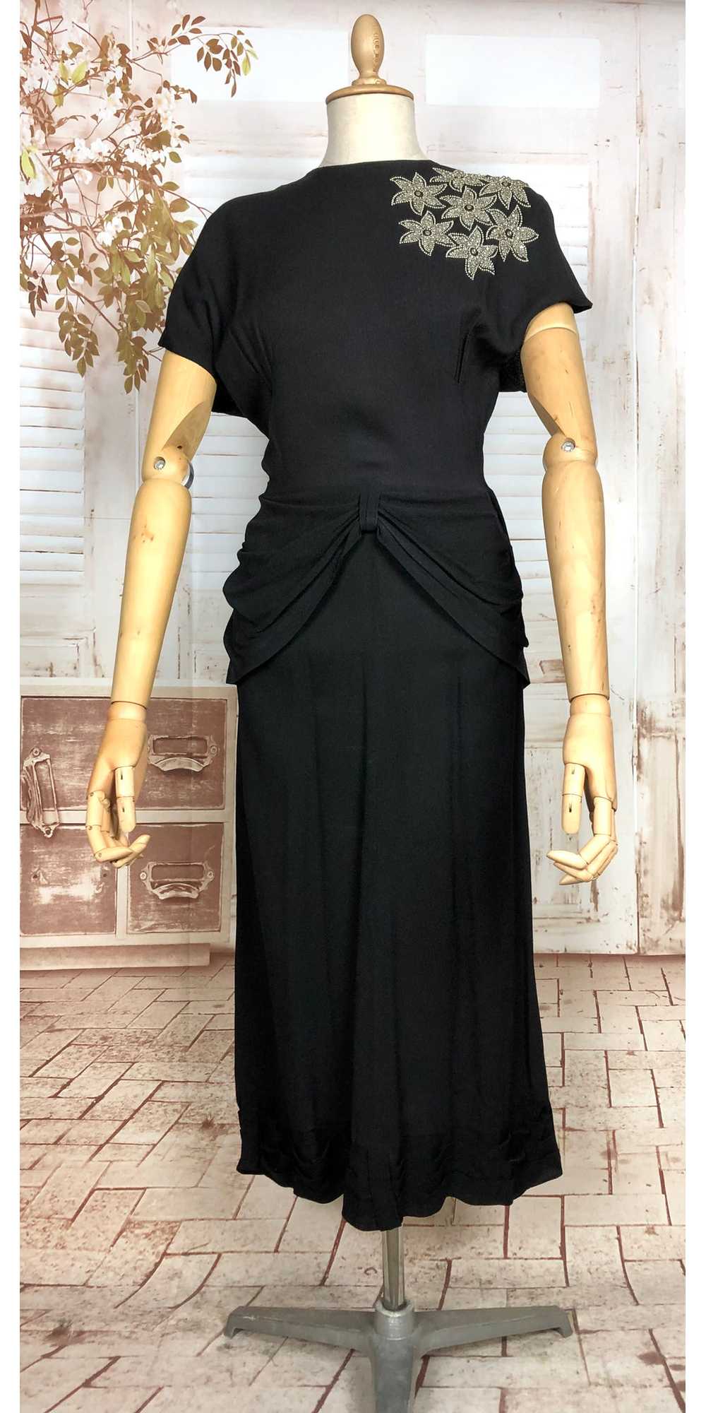 Amazing Original 1940s Vintage Black Crepe Draped… - image 6