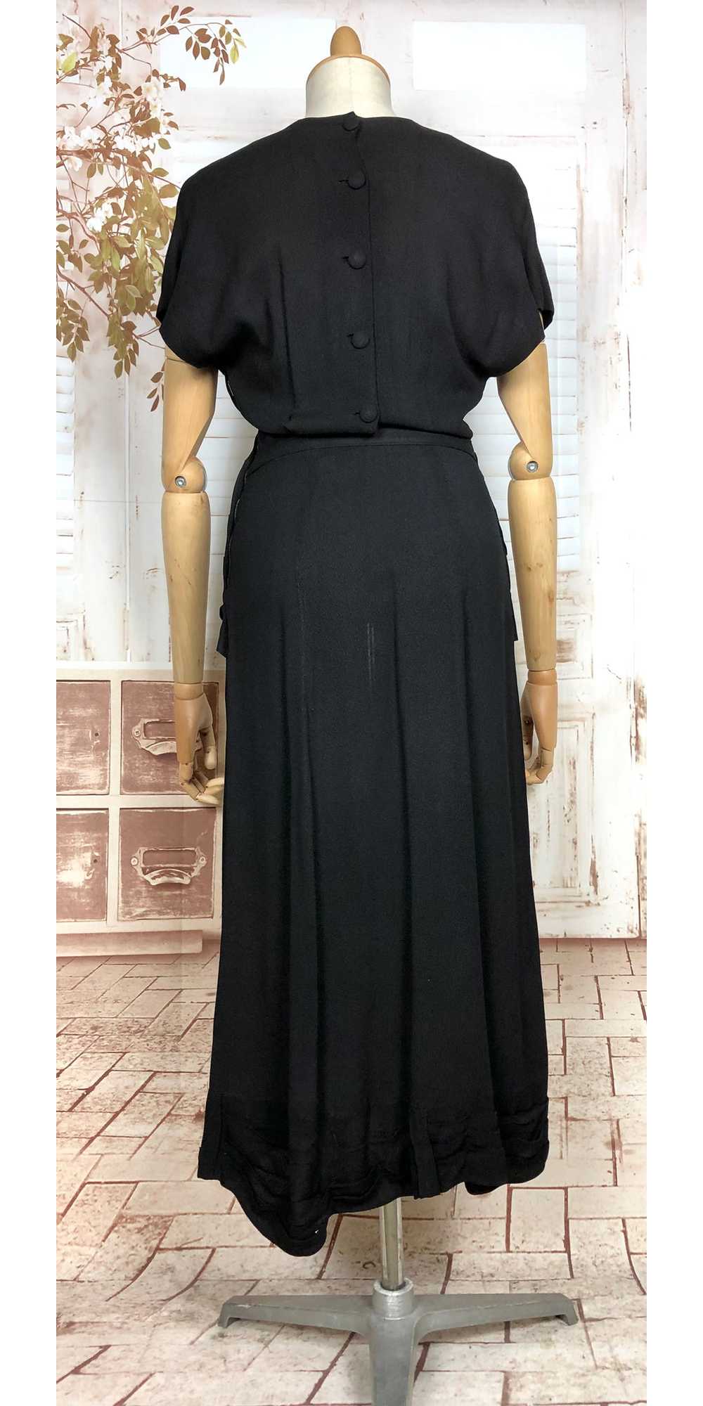 Amazing Original 1940s Vintage Black Crepe Draped… - image 8