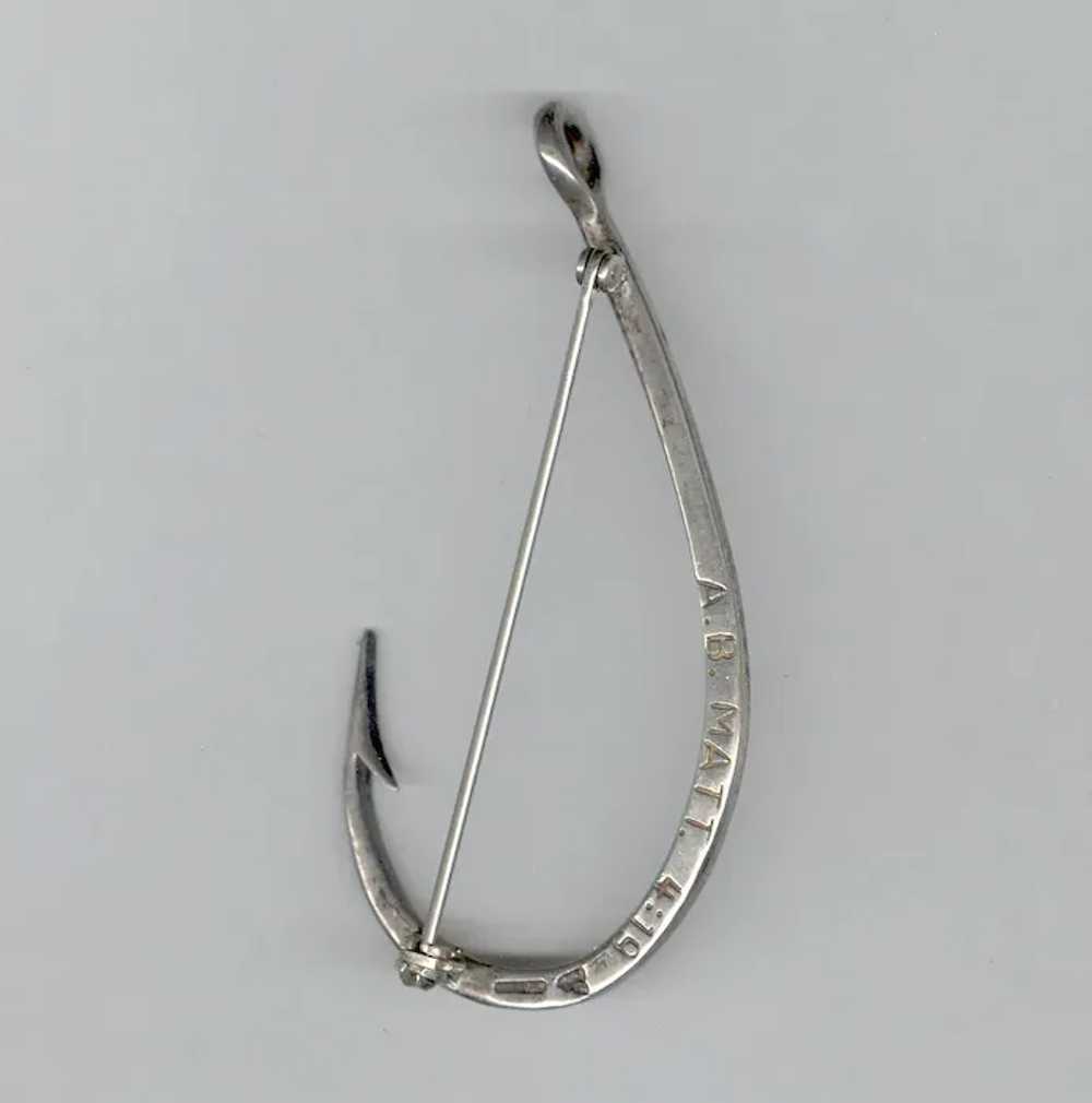 Signed Sterling Silver FISH HOOK Pin Bible Matthe… - image 2