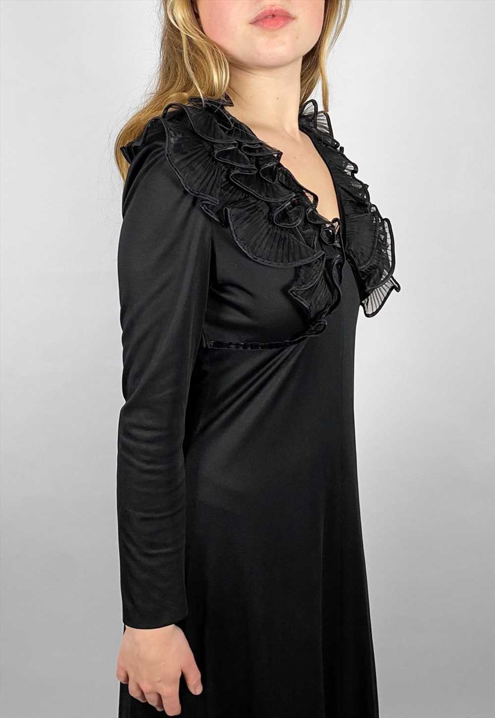 70's Vintage Vera Mont Black Long Sleeve Ruffle M… - image 2