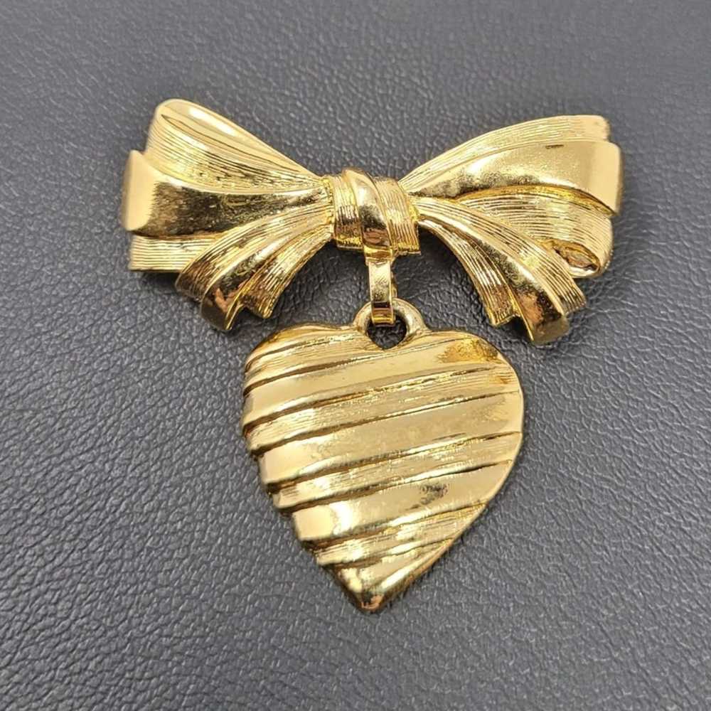 Vintage Vintage Heart Brooch Gold Tone I Love You… - image 2