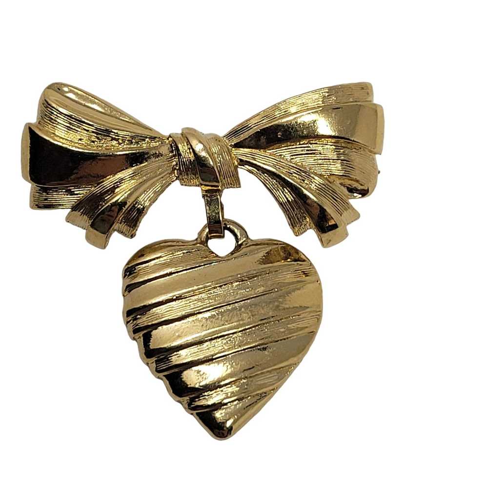 Vintage Vintage Heart Brooch Gold Tone I Love You… - image 5