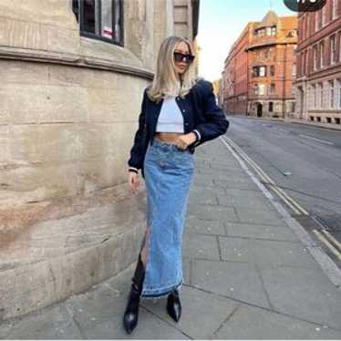 Trf Long Denim Skirt - - Gem