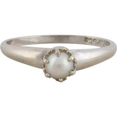 10k White Gold Freshwater Pearl Ring Dainty Size … - image 1