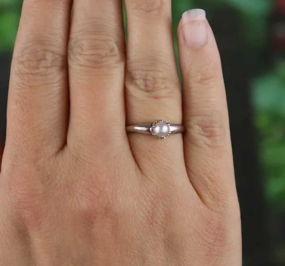 10k White Gold Freshwater Pearl Ring Dainty Size … - image 2
