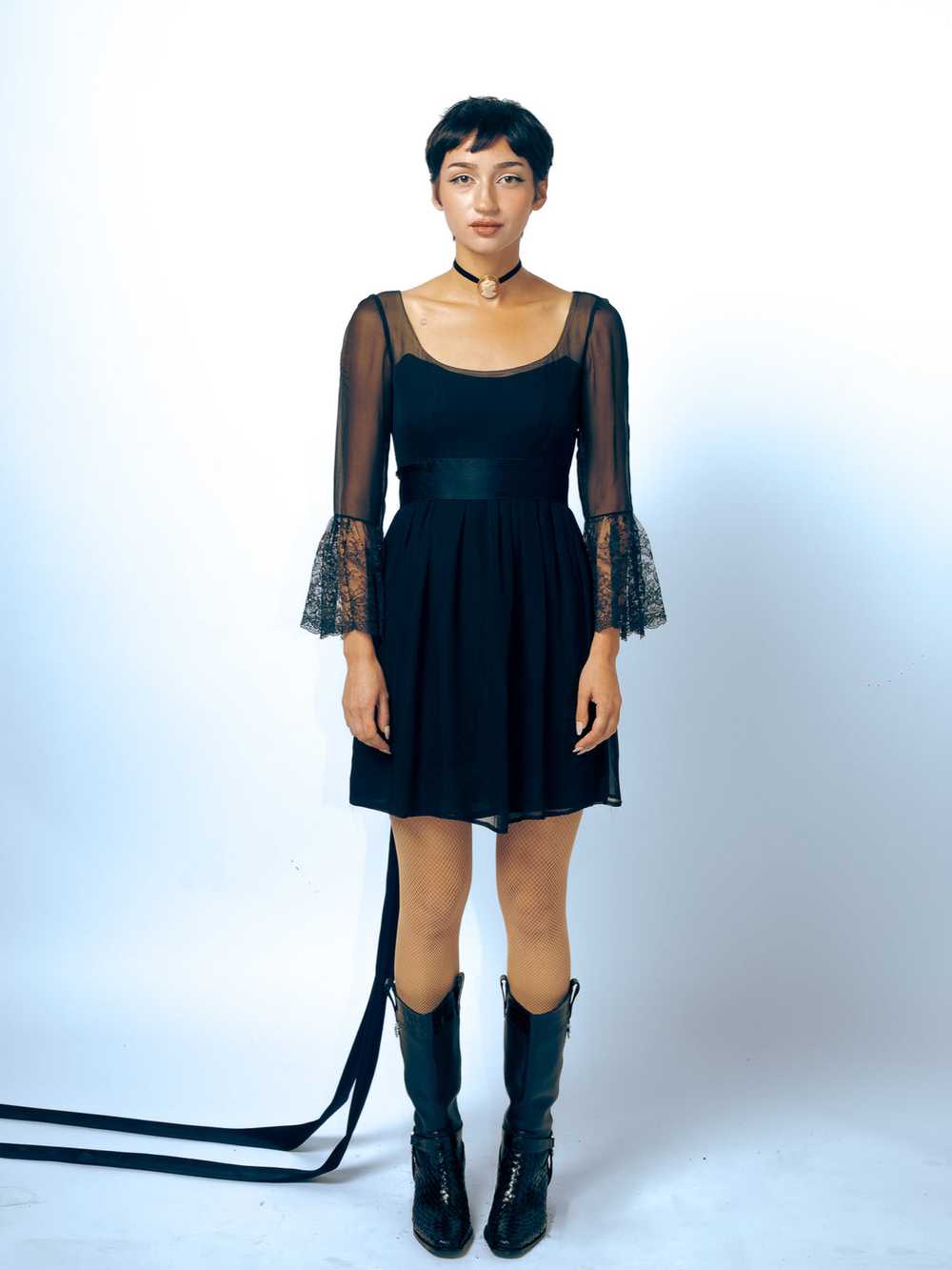 1960's Malcolm Starr Silk LBD With Lace Cuffs And… - image 1