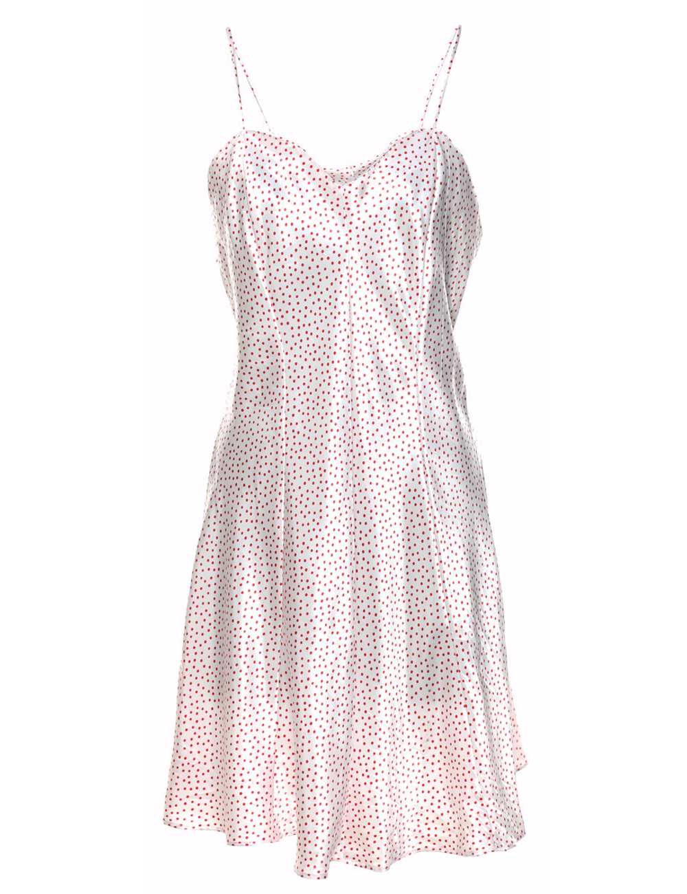 White & Red Polka Dot Print Slip Dress - S - image 1