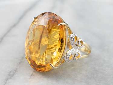 Large Citrine Diamond Gold Cocktail Ring - image 1