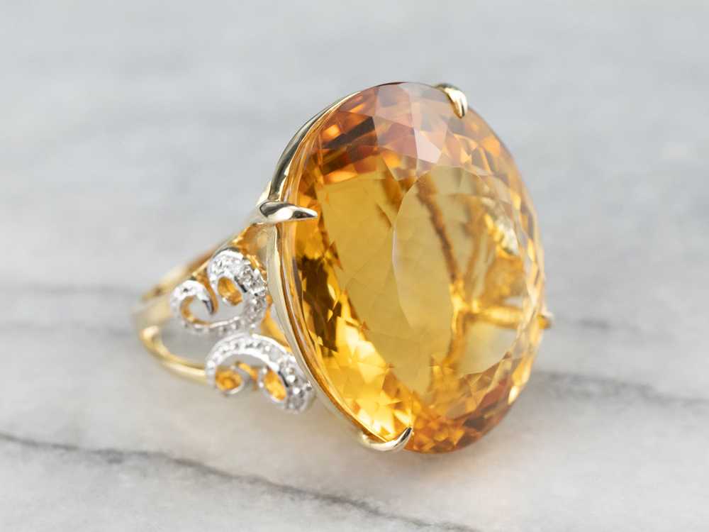 Large Citrine Diamond Gold Cocktail Ring - image 2