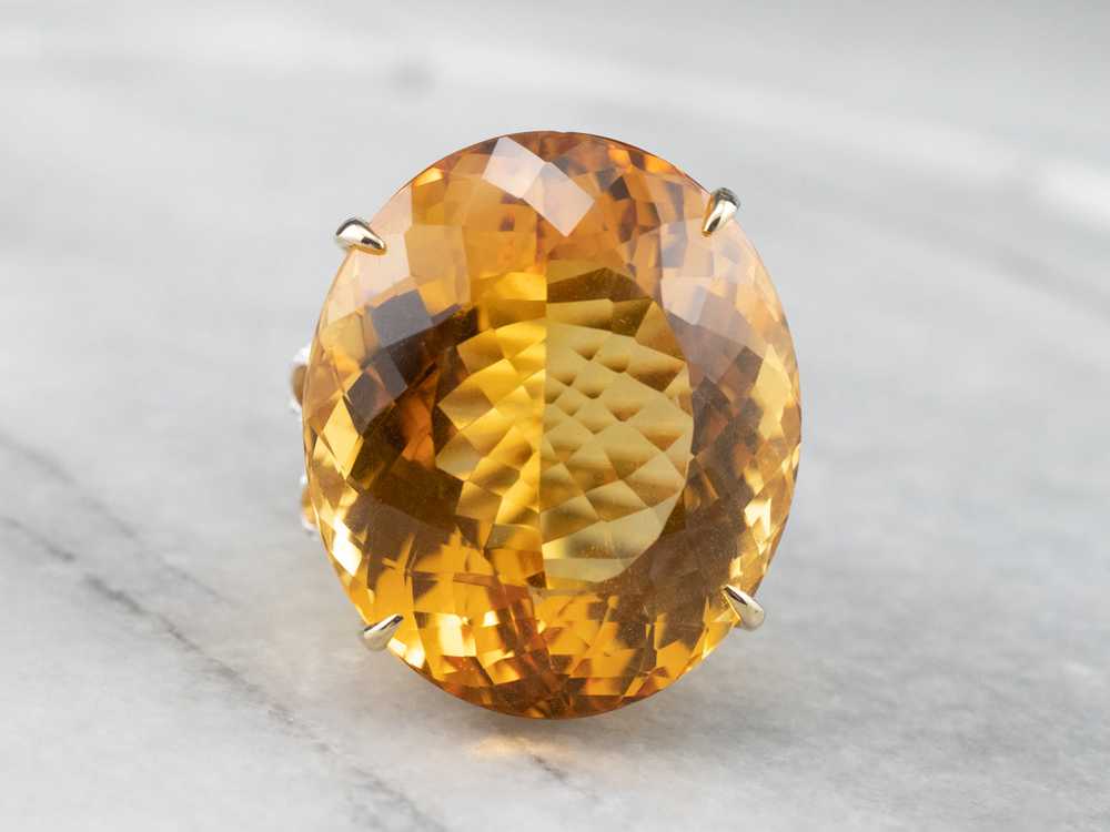 Large Citrine Diamond Gold Cocktail Ring - image 3