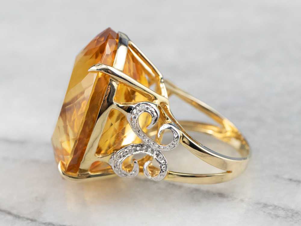 Large Citrine Diamond Gold Cocktail Ring - image 4