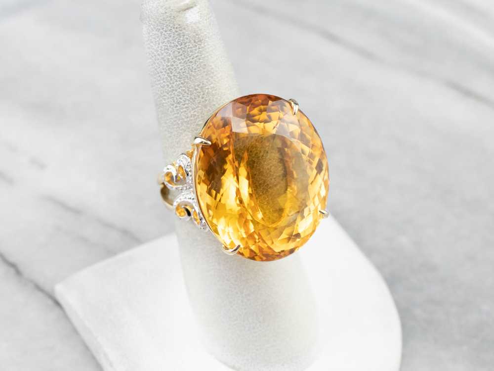Large Citrine Diamond Gold Cocktail Ring - image 7