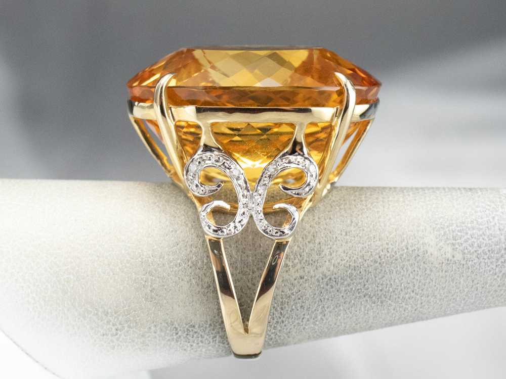 Large Citrine Diamond Gold Cocktail Ring - image 9