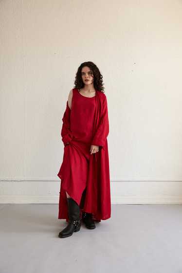 FLAX Cherry Red Linen Dress and Duster Set