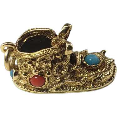 Vintage 14 Karat Yellow Gold Ornate Shoe Charm #1… - image 1
