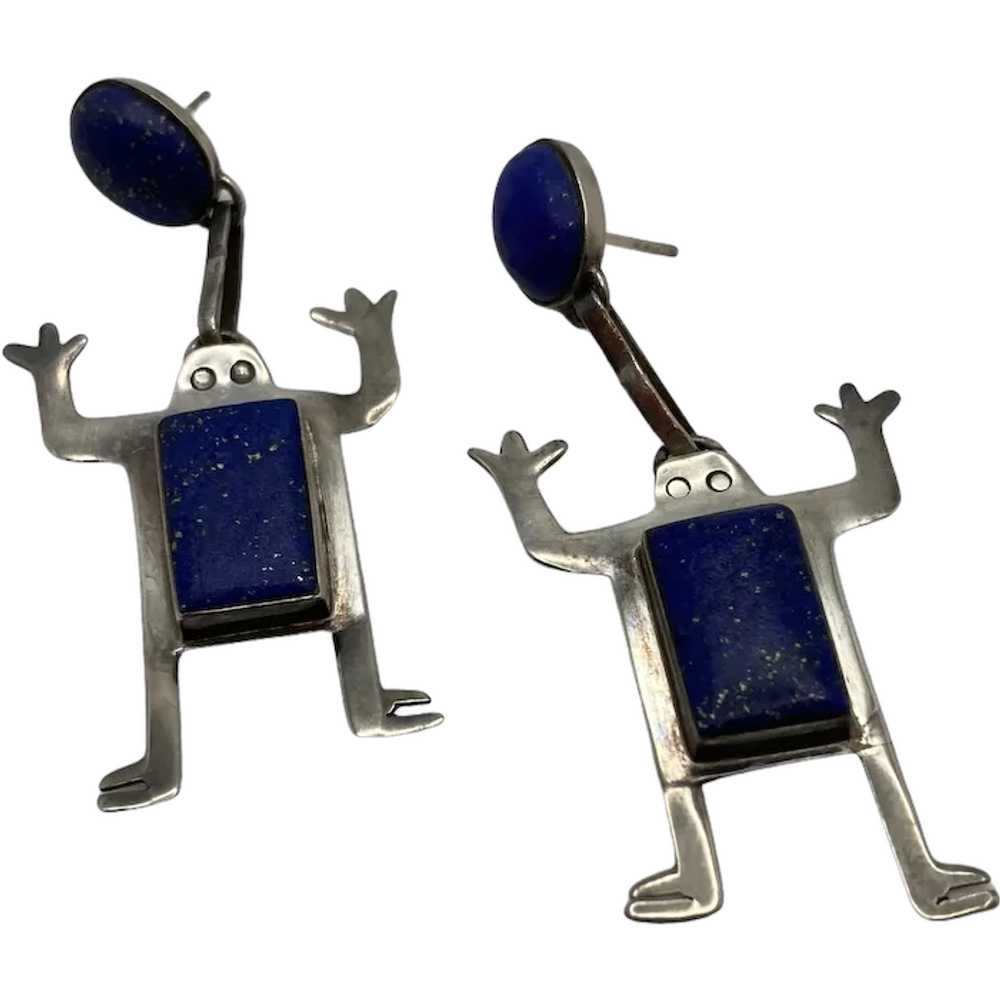 Phyllis Woods Sterling Silver and Lapis Frog Dang… - image 1