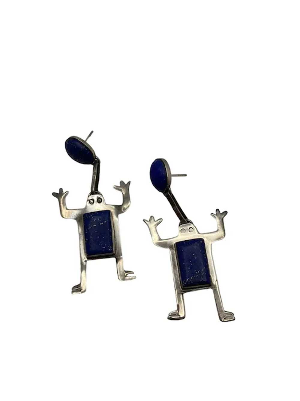 Phyllis Woods Sterling Silver and Lapis Frog Dang… - image 3