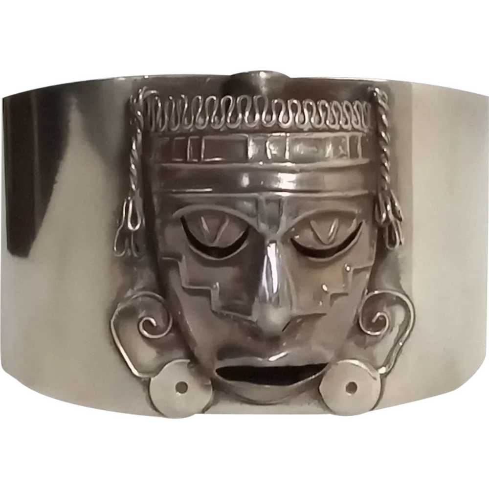 EMV Sterling silver Mexico cuff bracelet Aztec tr… - image 1