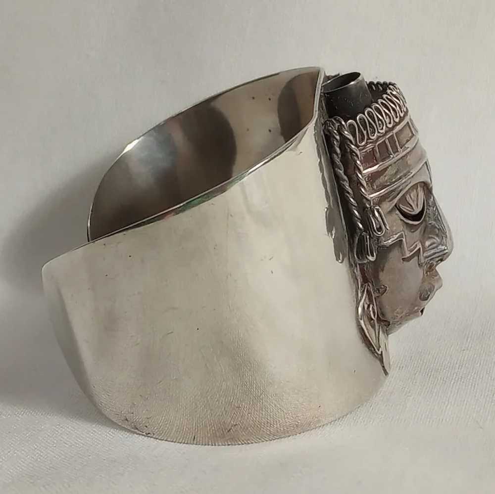 EMV Sterling silver Mexico cuff bracelet Aztec tr… - image 4