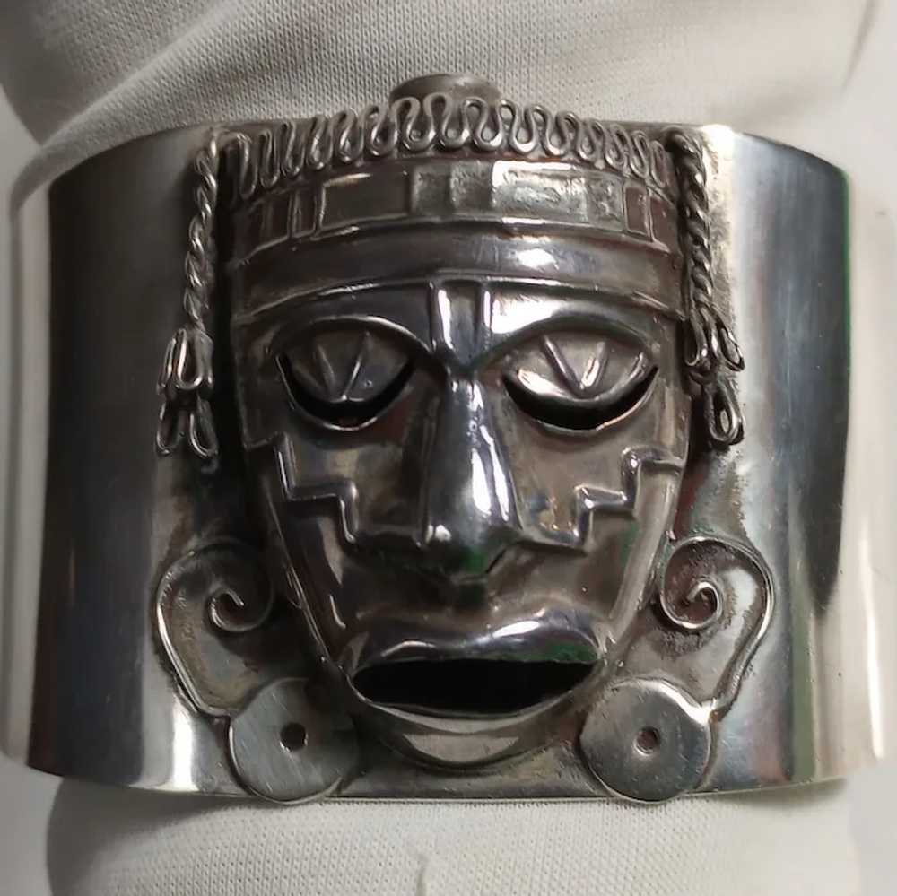 EMV Sterling silver Mexico cuff bracelet Aztec tr… - image 7
