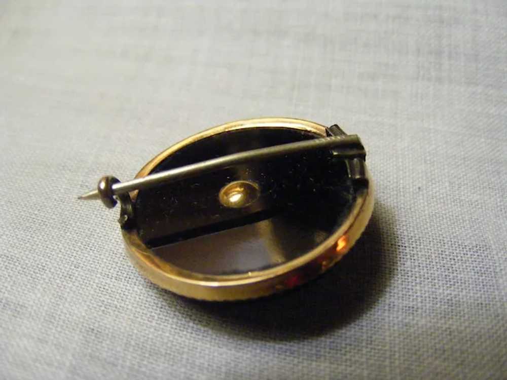 Victorian 1880s 14K Onyx Brooch Seed Pearl 1" Dia… - image 4