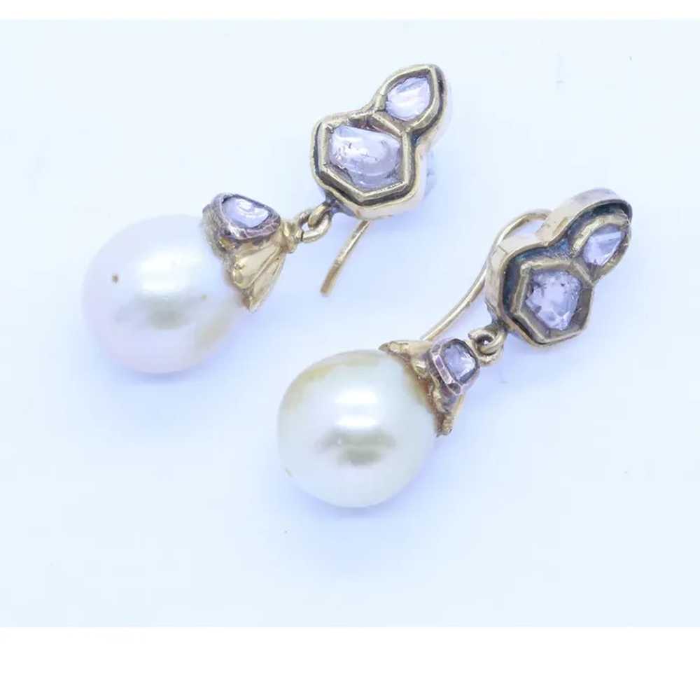 Vintage Earrings 20k Gold, South Sea Pearls, Diam… - image 2